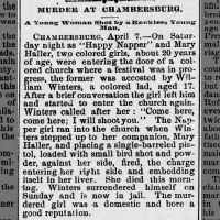4 Apr 1885- Mary Haller Murdered at Chambersburg
