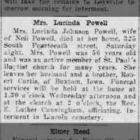 Newspapers.com - Harrisburg Daily Independent - 11 Jan 1915 - Page 7 Obituary for Luciuda Powell (Aged 56)