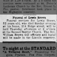 Newspapers.com - Harrisburg Daily Independent - 31 Oct 1916 - Page 4 Obituary for Lewis Brown (Aged 53)