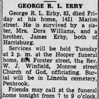 Newspapers.com - Harrisburg Telegraph - 10 Mar 1947 - Page 9 Obituary for GEORGE R. L. ERBY (Aged 82)