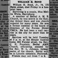 Newspapers.com - Harrisburg Telegraph - 2 Jun 1947 - Page 4 Obituary for WILLIAM H. BOND (Aged 74)