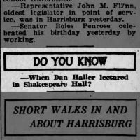 Newspapers.com - Harrisburg Telegraph - 2 Nov 1921 - Page 14 Do You Know--When Dan Haller Lectured in Shakespeare Hall  _1921