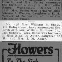 Newspapers.com - Harrisburg Telegraph - 23 Oct 1918 - Page 6 20 Oct 1918 Birth of William B. Snow Jr.