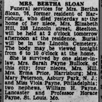 Newspapers.com - Harrisburg Telegraph - 29 Jul 1932 - Page 11 Obituary for BERTHA SLOAN (Aged 76)