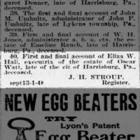 Newspapers.com - Harrisburg Telegraph - 4 Oct 1897 - Page 3 Estate of Oscar Watt_4 Oct 1897