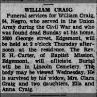 Newspapers.com - Harrisburg Telegraph - 6 Dec 1927 - Page 15 Obituary for William Craig (Aged 84)