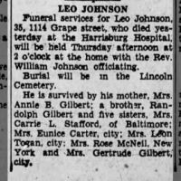 Newspapers.com - Harrisburg Telegraph - 6 Jan 1931 - Page 7 Obituary for LEO JOHNSON (Aged 35)