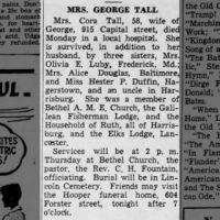 Newspapers.com - Harrisburg Telegraph - 7 May 1941 - Page 12 Obituary for  TALL (Aged 58)