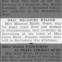 Newspapers.com - Public Opinion - 25 Nov 1939 - Page 2 Obituary for MISSOURI HALLER
