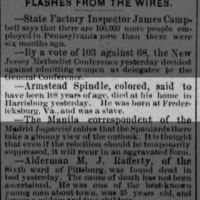 Newspapers.com - Reading Times - 27 Mar 1897 - Page 1 26 Mar 1897 Death of Armstead Spindle-Born enslaved in Fredericksburg VA