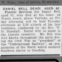 Newspapers.com - The Courier - 13 Dec 1914 - Page 5 Obituary for DANIEL BELL Bell (Aged 82)