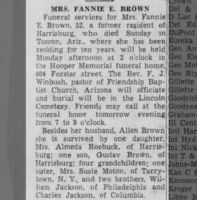 Newspapers.com - The Evening News - 1 Aug 1942 - Page 12 Obituary for FANNIE E. BROWN (Aged 52)