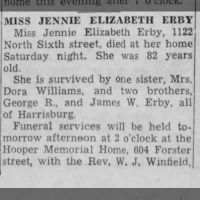 Newspapers.com - The Evening News - 11 Sep 1944 - Page 7 Obituary for JENNIE ELIZABETH ERBY (Aged 82)