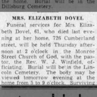Newspapers.com - The Evening News - 12 Jan 1932 - Page 3 Obituary for ELIZABETH DOVEL (Aged 61)