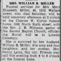 Newspapers.com - The Evening News - 13 Oct 1941 - Page 17 Obituary for Mary Elizabeth MILLER (Aged 46)