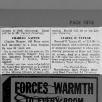 Newspapers.com - The Evening News - 13 Sep 1933 - Page 9 Obituary for Charles Napper 1933