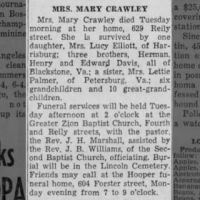 Newspapers.com - The Evening News - 15 Jun 1946 - Page 13 Obituary for MARY CRAWLEY