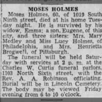 Newspapers.com - The Evening News - 16 Apr 1936 - Page 4 Obituary for MOSES HOLMES (Aged 60)