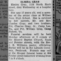 Newspapers.com - The Evening News - 17 Nov 1945 - Page 9 Obituary for ELMIRA GRAY (Aged 17)