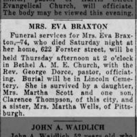 Newspapers.com - The Evening News - 18 Apr 1927 - Page 4 Obituary for EVA BRAXTON (Aged 74)