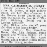 Newspapers.com - The Evening News - 1933-02-14 - Page 13 Obituary for Catharine M. Dickey (Aged 47)