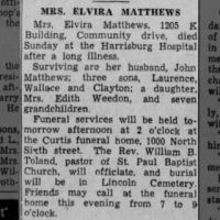 Newspapers.com - The Evening News - 1946-06-25 - Page 19 Obituary for ELVIRA MATTHEWS