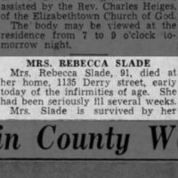 Newspapers.com - The Evening News - 21 Oct 1937 - Page 26 Obituary for REBECCA SLADE (Aged 91)