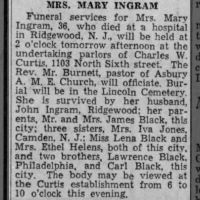 Newspapers.com - The Evening News - 22 Aug 1933 - Page 4 Obituary for MARY INGRAM (Aged 36)