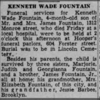 Newspapers.com - The Evening News - 22 Jan 1935 - Page 4 Obituary for KENNETH WADE FOUNTAIN (Aged 4)