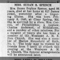 Newspapers.com - The Evening News - 23 Mar 1926 - Page 9 Obituary for Susan Sophus SPENCE (Aged 88)
