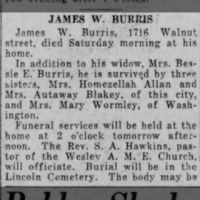 Newspapers.com - The Evening News - 23 Mar 1931 - Page 11 Obituary for JAMES W. BURRIS