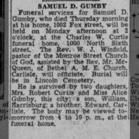 Newspapers.com - The Evening News - 23 Oct 1937 - Page 4 Obituary for SAMUEL D. GUMBY