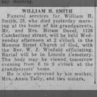 Newspapers.com - The Evening News - 24 Nov 1930 - Page 15 Obituary for WILLIAM H. SMITH (Aged 23)