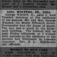 Newspapers.com - The Evening News - 25 Apr 1917 - Page 1 Obituary for George GEO (Aged 9)
