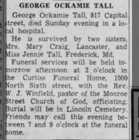 Newspapers.com - The Evening News - 27 Mar 1945 - Page 7 Obituary for GEORGE OCKAMIE TALL