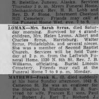 Newspapers.com - The Evening News - 28 Mar 1949 - Page 2 Obituary for Sarah LOMAX