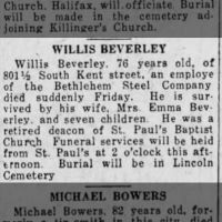 Newspapers.com - The Evening News - 28 Sep 1926 - Page 11 Obituary for WILLIS BEVERLEY (Aged 76)