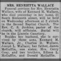 Newspapers.com - The Evening News - 29 Dec 1930 - Page 15 Obituary for HENRIETTA WALLACE