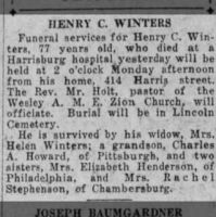 Newspapers.com - The Evening News - 29 May 1926 - Page 6 Obituary for HENRY C. WINTERS (Aged 77)