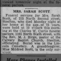 Newspapers.com - The Evening News - 4 Feb 1937 - Page 4 Obituary for SARAH SCOTT (Aged 75)