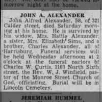 Newspapers.com - The Evening News - 5 Nov 1934 - Page 8 Obituary for JOHN A ALEXANDER Alexander (Aged 58)
