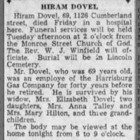 Newspapers.com - The Evening News - 9 Nov 1931 - Page 19 Obituary for HIRAM DOVEL (Aged 69)
