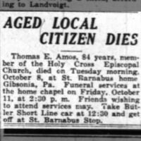 Newspapers.com - The Pittsburgh Courier - 12 Oct 1929 - Page 8 Obituary for Thomas E. Amos (Aged 84)