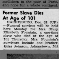 Newspapers.com - The Pittsburgh Press - 25 Dec 1949 - Page 15 Obituary for Mary Elizabeth Fountain (Aged 101)