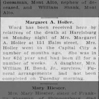 Newspapers.com - Valley Spirit - 20 Feb 1907 - Page 8 Obituary for Margaret A. Holler (Aged 62)