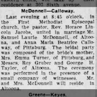 Newspapers.com - Altoona Tribune - 23 Oct 1906 - Page 5 Marriage of McDonnell / Calloway