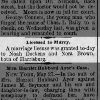 Newspapers.com - Harrisburg Daily Independent - 27 May 1889 - Page 1 Marriage of Dockens / Brown