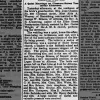 Newspapers.com - Harrisburg Telegraph - 13 Apr 1888 - Page 1 Marriage of Weaver / Briscoe