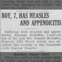 Norman McGuffin Has Measles and Appendicitis_20 May 1934