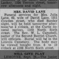 Obituary for  LANE (Aged 62)